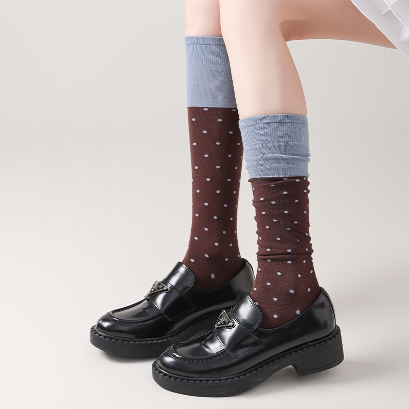 Womens Polka Dot Knee High Socks Fashion Color Matching Sweet Girl Knee Socks